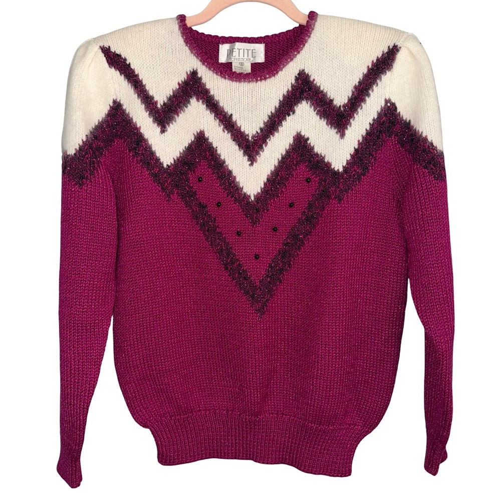 Petite Sophisticate Magenta & White wool blend Sweater small
